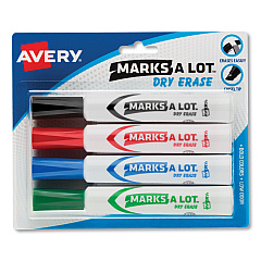 Avery MARKS A LOT Desk-Style Dry Erase Marker, Broad Chisel Tip, Assorted Colors, 4/Set (24409)