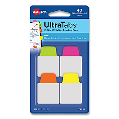 Avery Ultra Tabs Repositionable Mini Tabs, 1/5-Cut Tabs, Assorted Neon, 1" Wide, 40/Pack (74759)