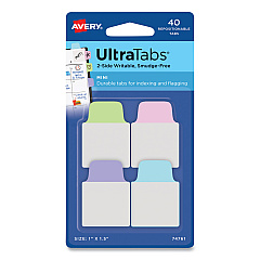 Avery Ultra Tabs Repositionable Mini Tabs, 1/5-Cut Tabs, Assorted Pastels, 1" Wide, 40/Pack (74761)