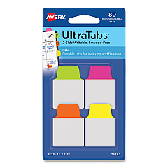 Avery Ultra Tabs Repositionable Mini Tabs, 1/5-Cut Tabs, Assorted Neon, 1" Wide, 80/Pack (74762)