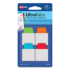 Avery Ultra Tabs Repositionable Mini Tabs, 1/5-Cut Tabs, Assorted Primary Colors, 1" Wide, 80/Pack (74763)