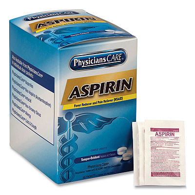 PhysiciansCare Aspirin Medication, Two-Pack, 50 Packs/Box (90014)