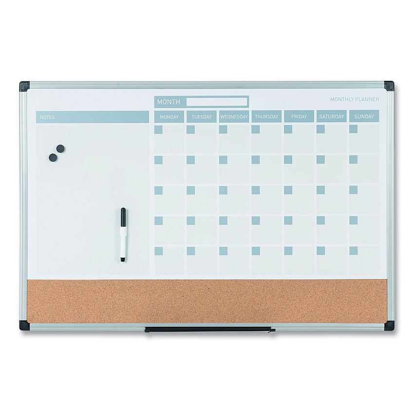 MasterVision 3-in-1 Calendar Planner Dry Erase Board, 24 x 18, Aluminum Frame (MB3507186)