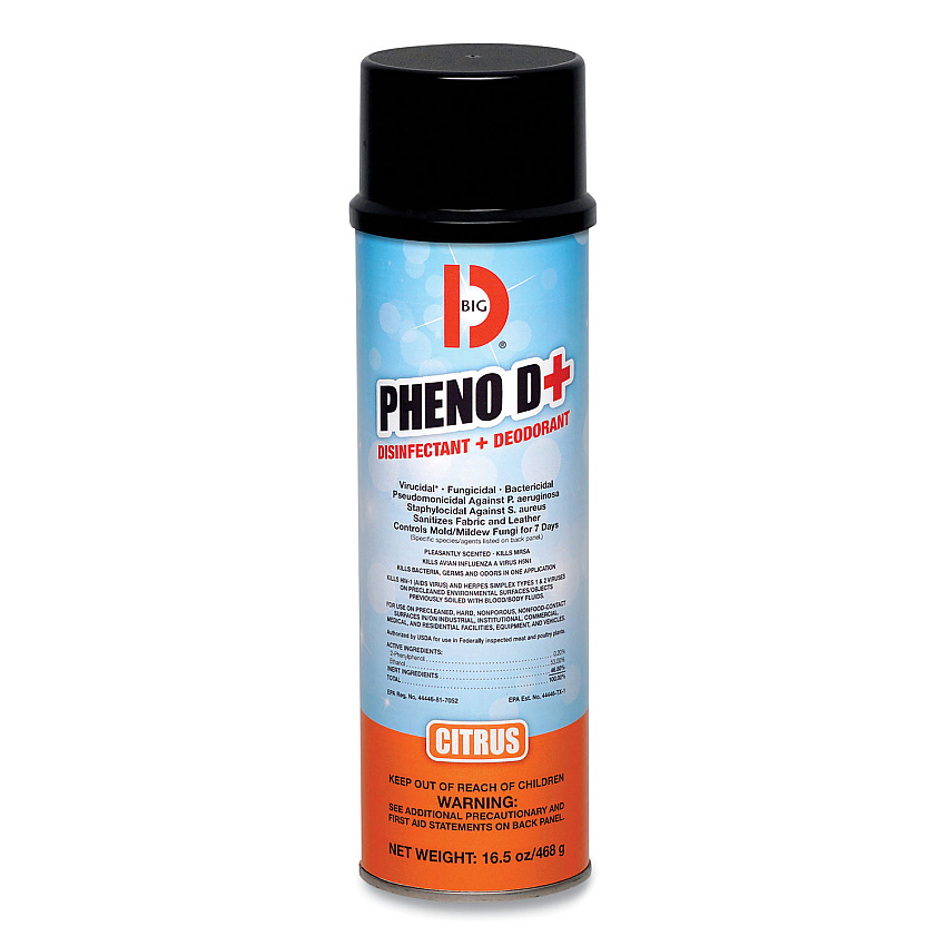 Big D Industries PHENO D+ Aerosol Disinfectant/Deodorizer, Citrus Scent, 16.5 oz Aerosol Spray Can, 12/Carton (33700)