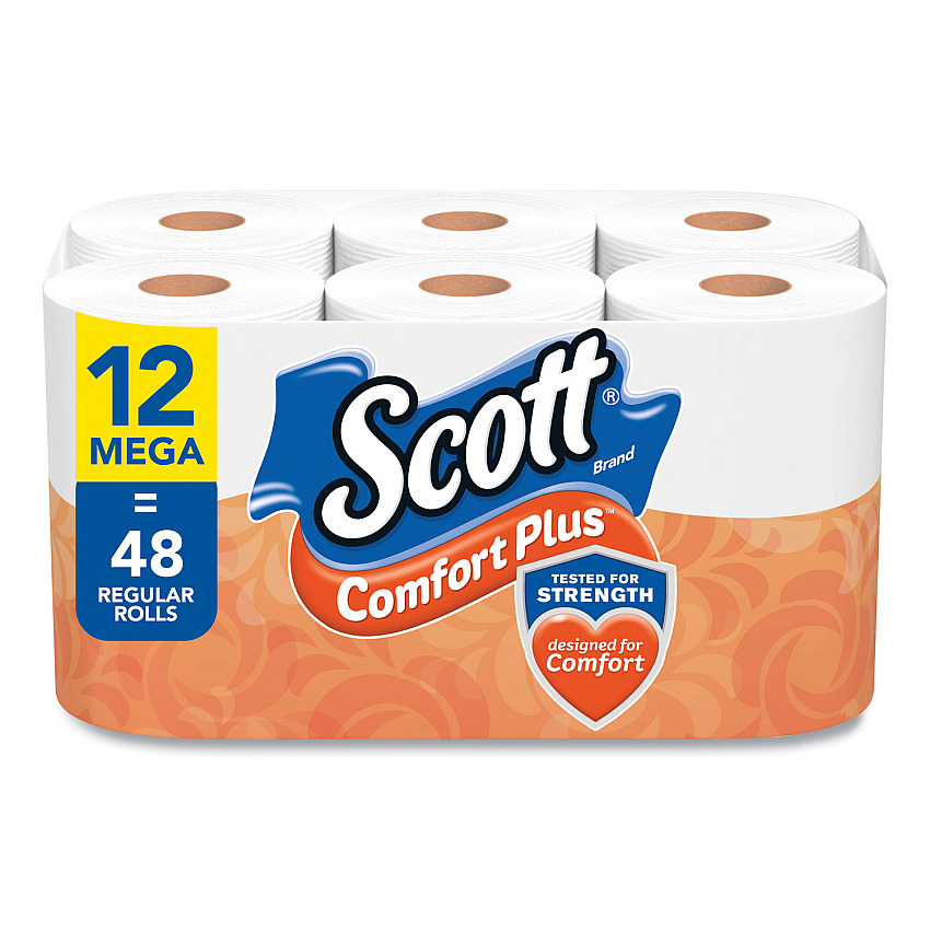 Scott ComfortPlus Toilet Paper, Mega Roll, Septic Safe, 1-Ply, White, 425 Sheets/Roll, 12 Rolls/Pack (54245)
