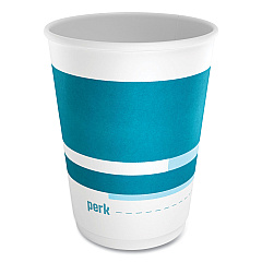 Perk Insulated Paper Hot Cups, 12 oz, White/Blue, 40/Pack (59483)