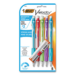 BIC Velocity Original Mechanical Pencil, 0.9 mm, HB (#2), Black Lead, Assorted Barrel Colors, 5/Pack (41021)