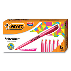 BIC Brite Liner Highlighter, Fluorescent Pink Ink, Chisel Tip, Pink/Black Barrel, Dozen (BL11PK)