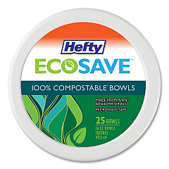 Hefty ECOSAVE Tableware, Bowl, Bagasse, 16 oz, White, 25/Pack, 12 Packs/Carton (D71625)