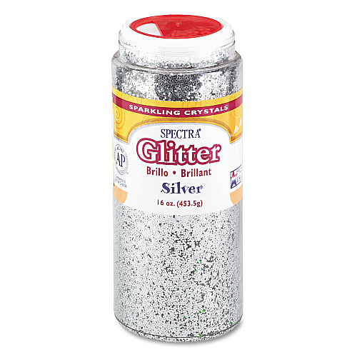 Pacon Spectra Glitter, 0.04 Hexagon Crystals, Silver, 16 oz Shaker-Top Jar (91710)