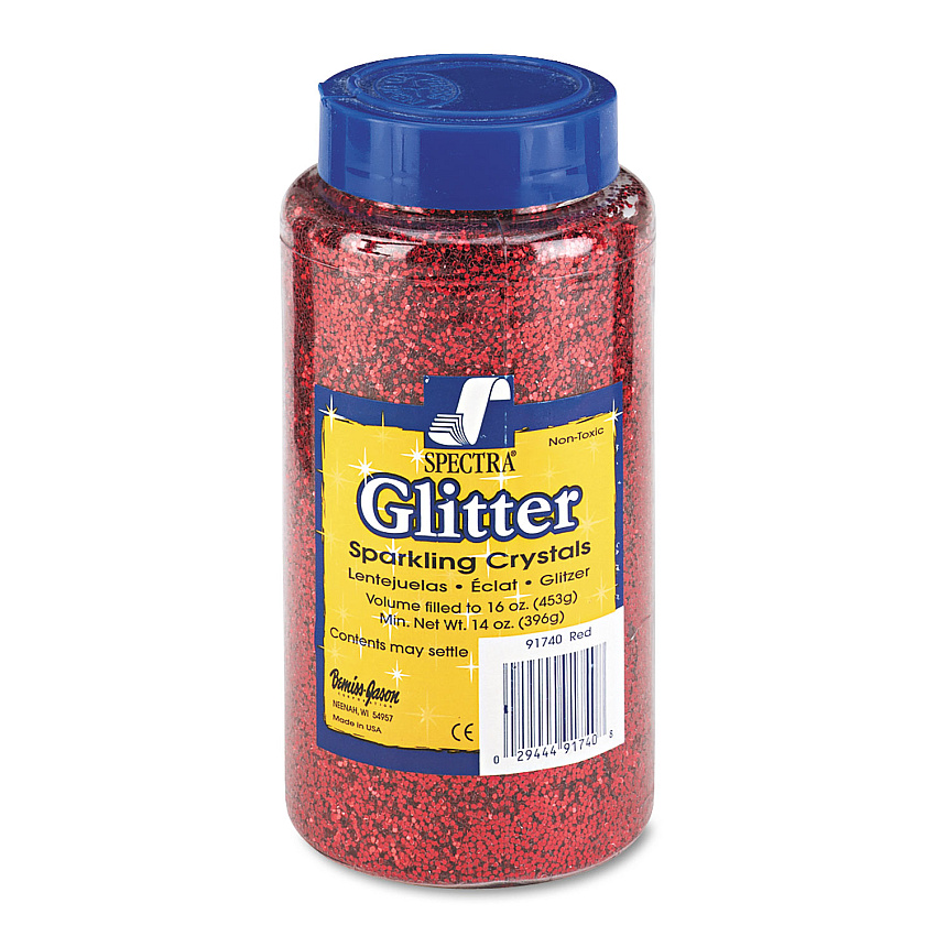 Pacon Spectra Glitter, 0.04 Hexagon Crystals, Red, 16 oz Shaker-Top Jar (91740)