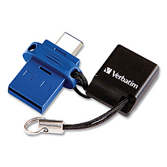 Verbatim Store n' Go Dual USB 3.0 Flash Drive for USB-C Devices, 64 GB, Blue (99155)