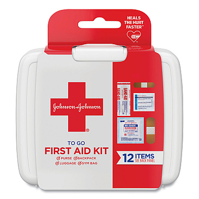 Johnson & Johnson Red Cross Mini First Aid To Go Kit, 12 Pieces, Plastic Case (8295)
