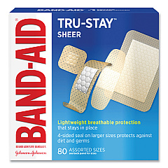 BAND-AID Tru-Stay Sheer Strips Adhesive Bandages, Assorted, 80/Box (4669)