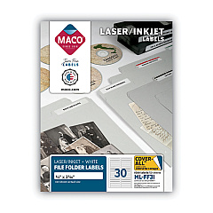 Maco Laser/Inkjet White File Folder Labels, 0.66 x 3.44, White, 30/Sheet, 50 Sheets/Box (MLFF31)