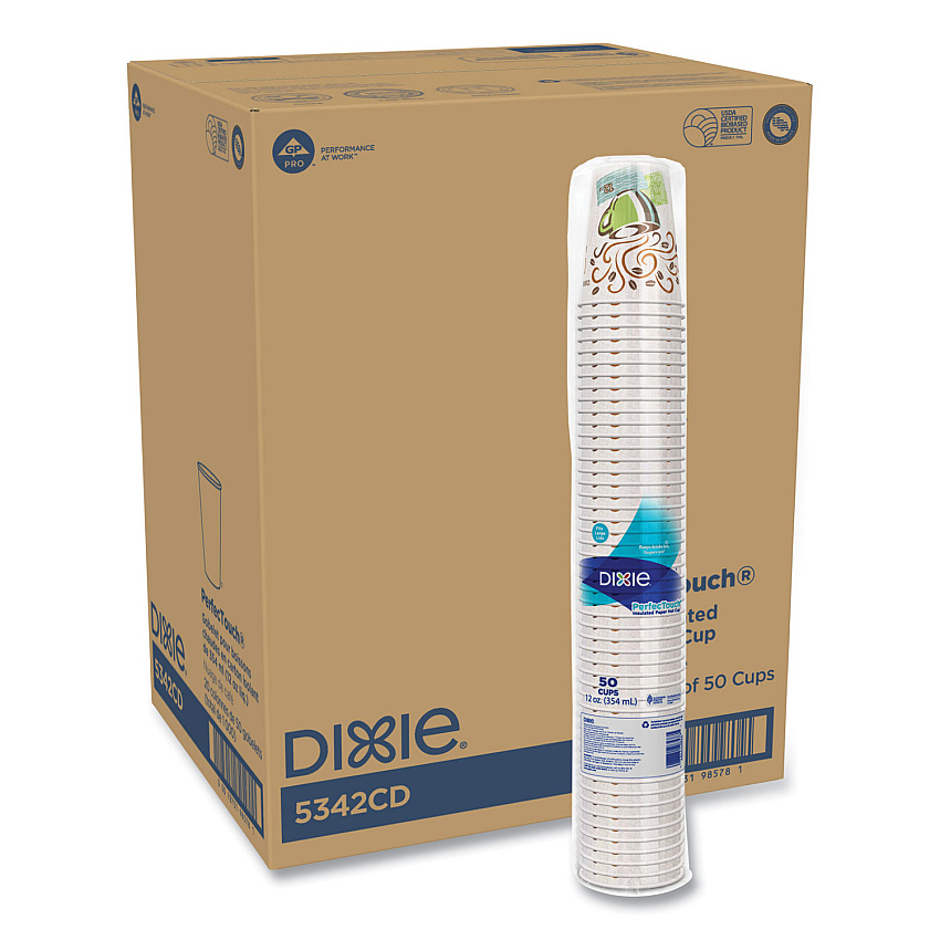 Dixie PerfecTouch Paper Hot Cups, 12 oz, Coffee Haze Design, 50/Sleeve, 20 Sleeves/Carton (5342CD)