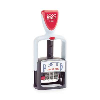 COSCO 2000PLUS Model S 360 Two-Color Message Dater, 1.75 x 1, "Paid," Self-Inking, Blue/Red (011033)
