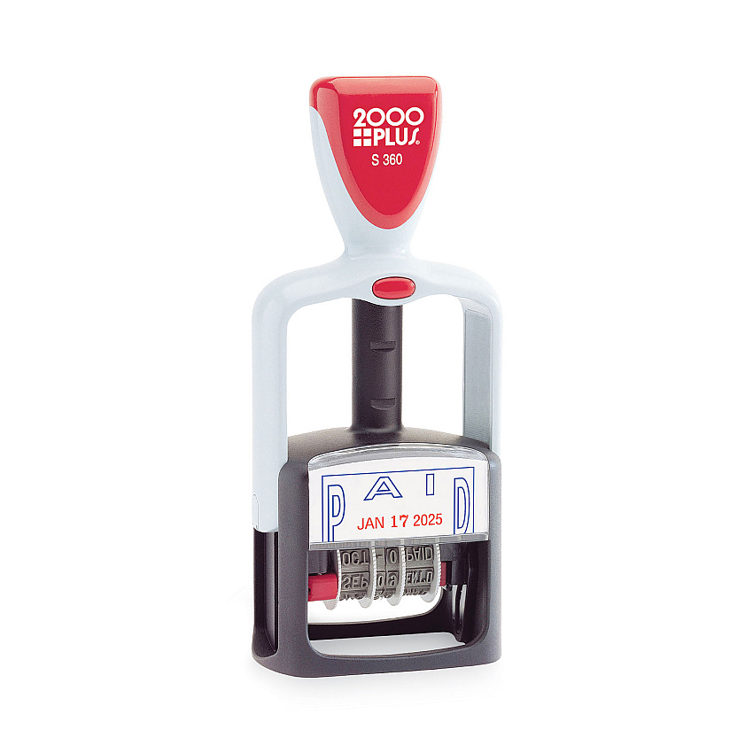 COSCO 2000PLUS Model S 360 Two-Color Message Dater, 1.75 x 1, "Paid," Self-Inking, Blue/Red (011033)