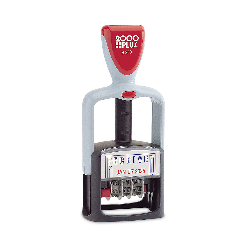 COSCO 2000PLUS Model S 360 Two-Color Message Dater, 1.75 x 1, "Received", Self-Inking, Blue/Red (011034)