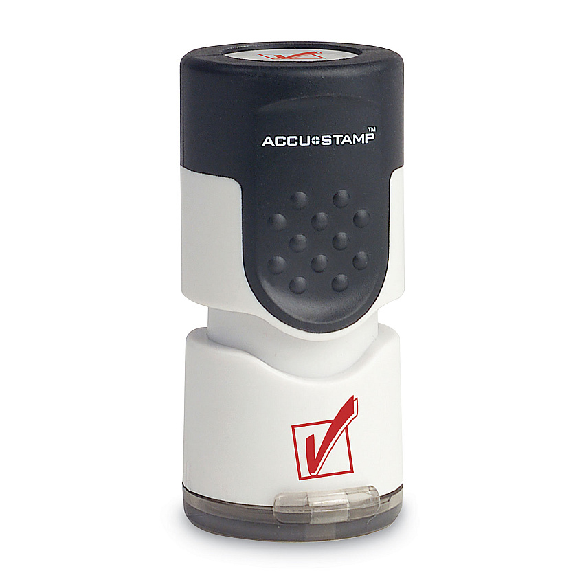 ACCUSTAMP Pre-Inked Round Stamp, Check Mark, 5/8" dia, Red (035658)
