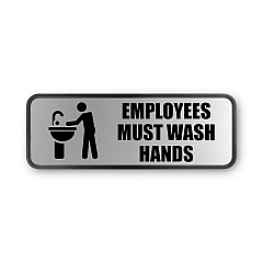 COSCO Brushed Metal Office Sign, Employees Must Wash Hands, 9 x 3, Silver (098205)