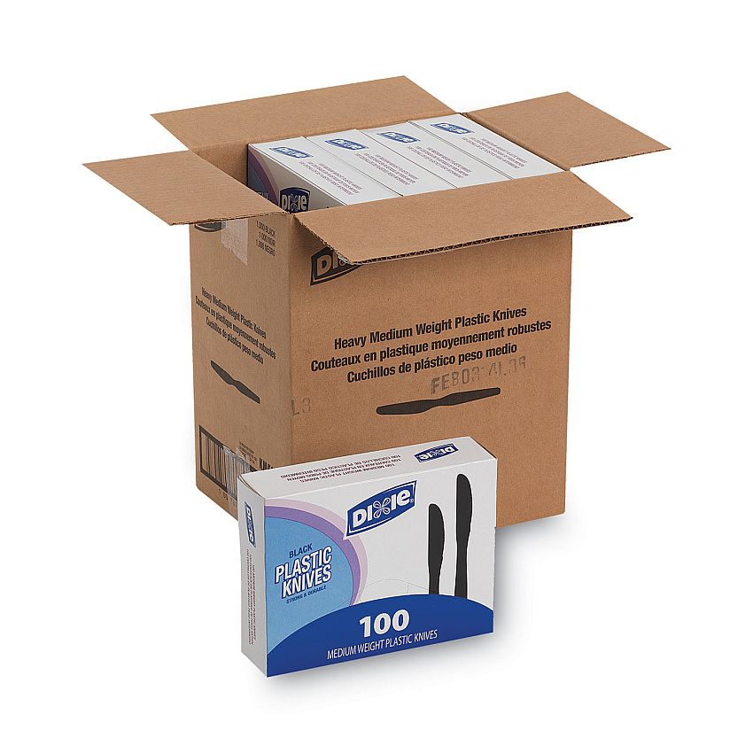 Dixie Plastic Tableware, Heavy Mediumweight Knives, Black, 100/Box, 10 Boxes/Carton (KM507CT)