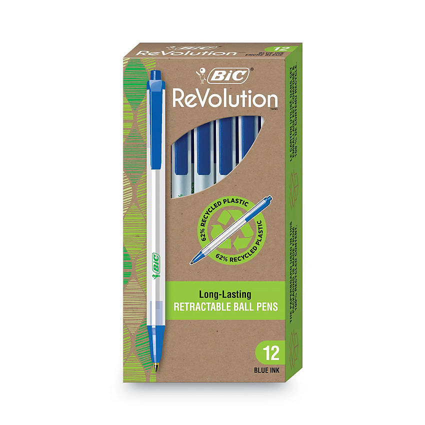 BIC Ecolutions Clic Stic Ballpoint Pen, Retractable, Medium 1 mm, Blue Ink, Clear Barrel, Dozen (CSEM11BE)