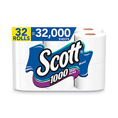 Scott 1000 Bathroom Tissue, Septic Safe, 1-Ply, White, 1,000 Sheet/Roll, 32 Rolls/Carton (49209)