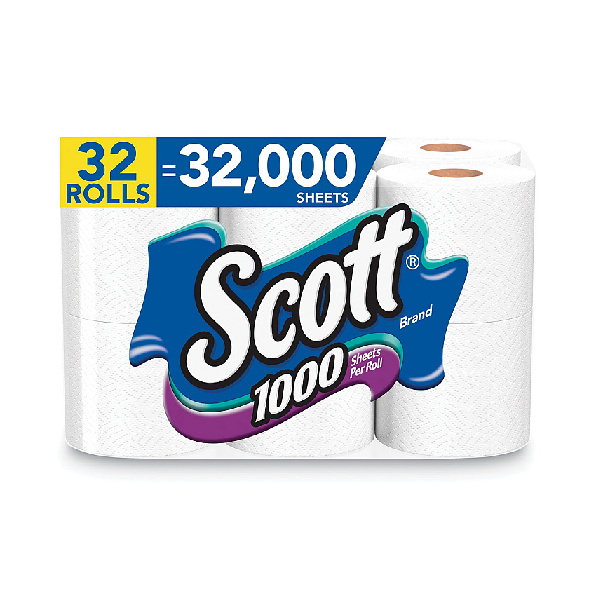 Scott 1000 Bathroom Tissue, Septic Safe, 1-Ply, White, 1,000 Sheet/Roll, 32 Rolls/Carton (49209)