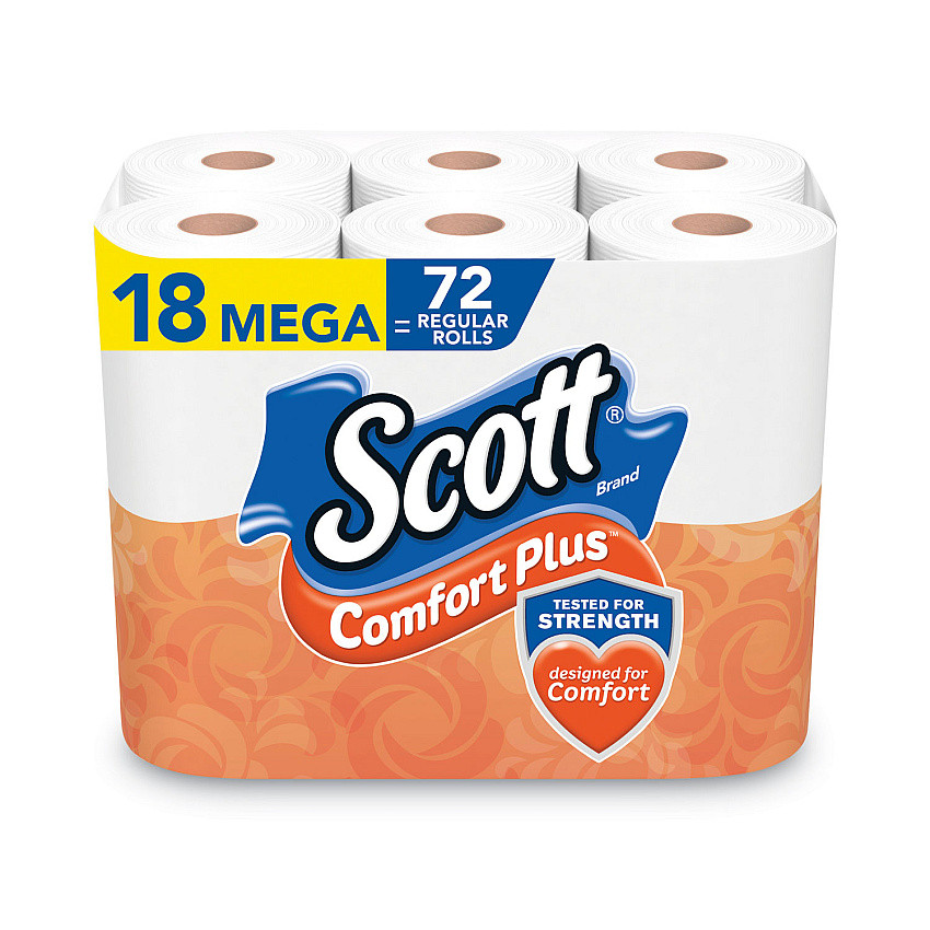 Scott ComfortPlus Toilet Paper, Mega Roll, Septic Safe, 1-Ply, White, 425 Sheets/Roll, 18 Rolls/Pack (5425849729)
