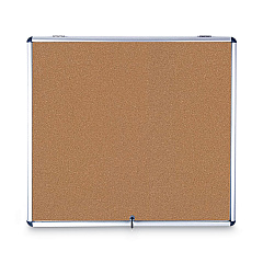 MasterVision Slim-Line Enclosed Cork Bulletin Board, 47 x 38, Aluminum Case (VT380101150)