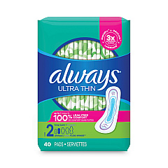 Always Ultra Thin Pads, Super Long 10 Hour, 40/Pack, 6 Packs/Carton (12853)