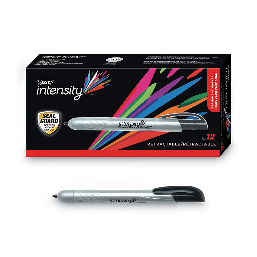 BIC Intensity Retractable Permanent Marker, Fine Bullet Tip, Black, Dozen (PMR11BK)
