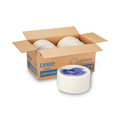 Dixie Paper Dinnerware, Plates, White, 8.5" dia, 125/Pack, 4/Carton (DBP09WCT)