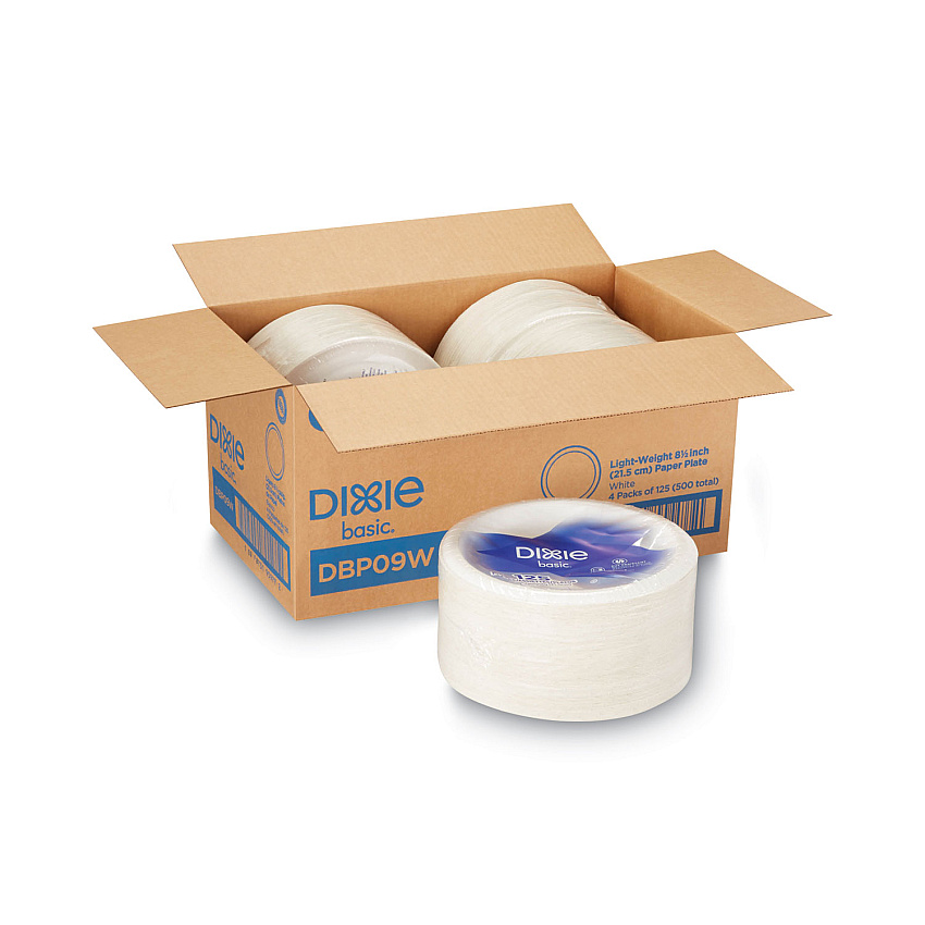 Dixie Paper Dinnerware, Plates, White, 8.5" dia, 125/Pack, 4/Carton (DBP09WCT)