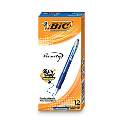 BIC Velocity Easy Glide Ballpoint Pen, Retractable, Medium 1 mm, Blue Ink, Translucent Blue Barrel, Dozen (VLG11BE)