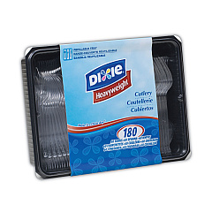 Dixie Cutlery Keeper Tray with Clear Plastic Utensils: 600 Forks, 600 Knives, 600 Spoons (CH0180DX7CT)