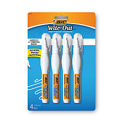 BIC Wite-Out Shake 'n Squeeze Correction Pen, 8 mL, White, 4/Pack (WOSQPP418)