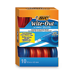 BIC Wite-Out EZ Correct Correction Tape Value Pack, Non-Refillable, 1/6" x 472", 10/Box (WOTAP10)