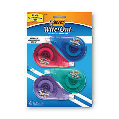 BIC Wite-Out EZ Correct Correction Tape, Non-Refillable, 1/6" x 400", 4/Pack (WOTAPP418)