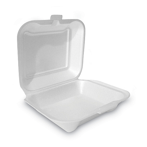 Plastifar Foam Hinged Lid Container, Secure One Tab Latch, Poly Bag, 7.81 x 8.75 x 3.38, White, 100/Sleeve, 2 Sleeves/Bag, 1 Bag/Pack (12018)