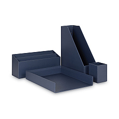 U Brands Four-Piece Desk Organization Kit, Magazine Holder/Paper Tray/Pencil Cup/Storage Bin, Chipboard, Navy (3631U0002)