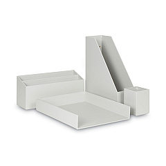 U Brands Four-Piece Desk Organization Kit, Magazine Holder/Paper Tray/Pencil Cup/Storage Bin, Chipboard, Gray (3632U0002)