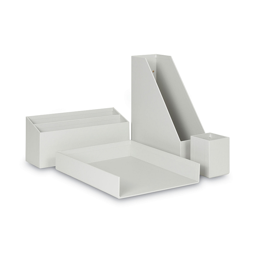 U Brands Four-Piece Desk Organization Kit, Magazine Holder/Paper Tray/Pencil Cup/Storage Bin, Chipboard, Gray (3632U0002)