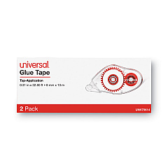 Universal Double-sided Adhesive Tape Roller, 0.38" x 32.83 ft, Dries Clear, 2/Pack (UNV75614)