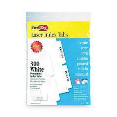 Redi-Tag Laser Printable Index Tabs, 1/5-Cut Tabs, White, 2" Wide, 300/Pack (39170)
