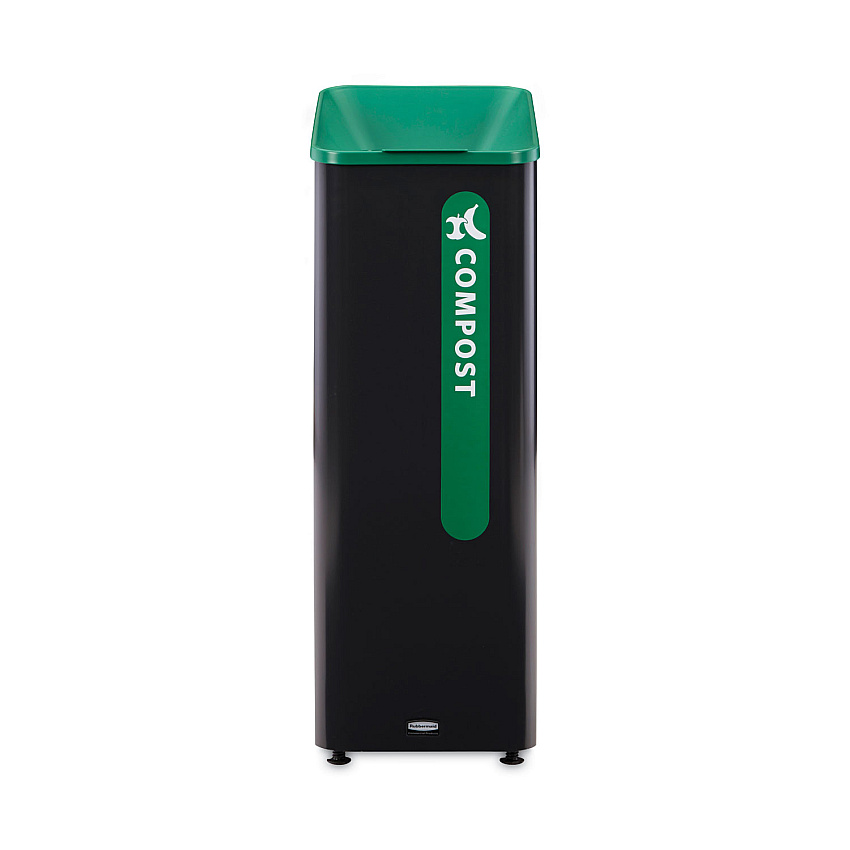 Rubbermaid Commercial Sustain Decorative Refuse with Recycling Lid, 15 gal, Metal/Plastic, Black/Green (2078991)