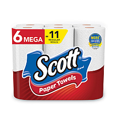 Scott Choose-a-Size Mega Kitchen Roll Paper Towels, 1-Ply, 102/Roll, 6 Rolls/Pack, 4 Packs/Carton (16447)