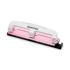 Bostitch 12-Sheet EZ Squeeze InCourage Three-Hole Punch, 9/32" Holes, Pink (2188)