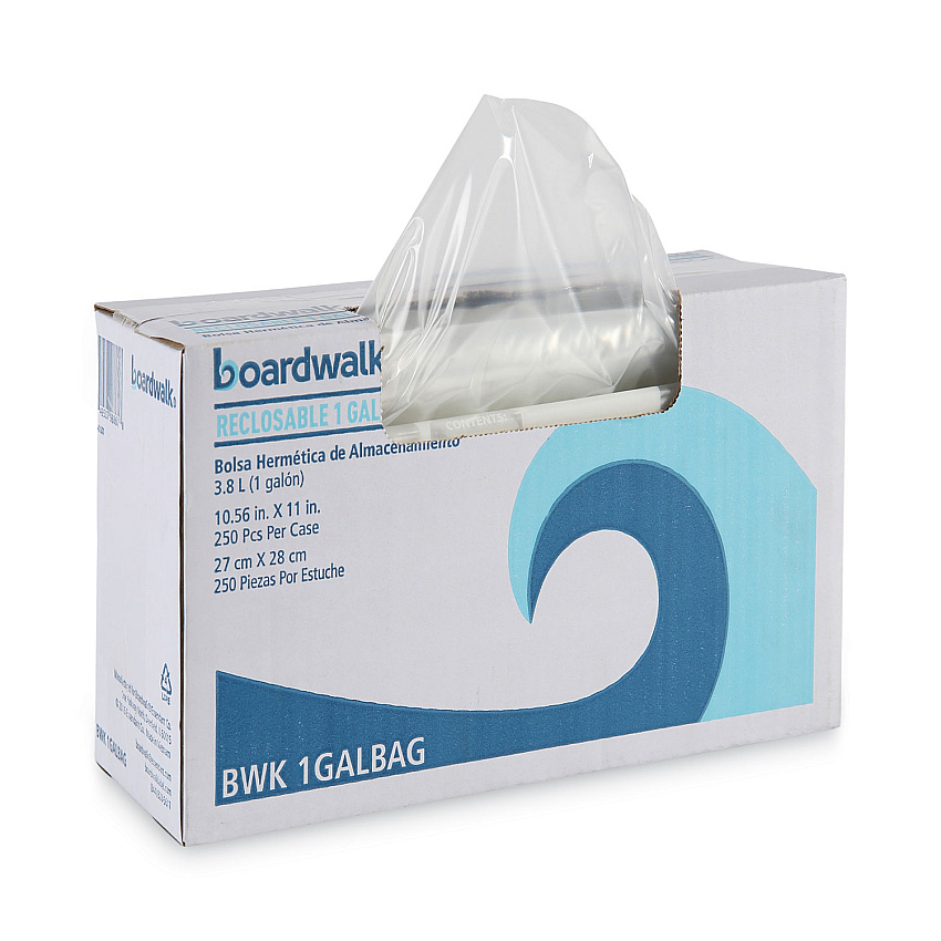 Boardwalk Reclosable Food Storage Bags, 1 gal, 1.75 mil, 10.5" x 11", Clear, 250/Box (BWK1GALBAG)